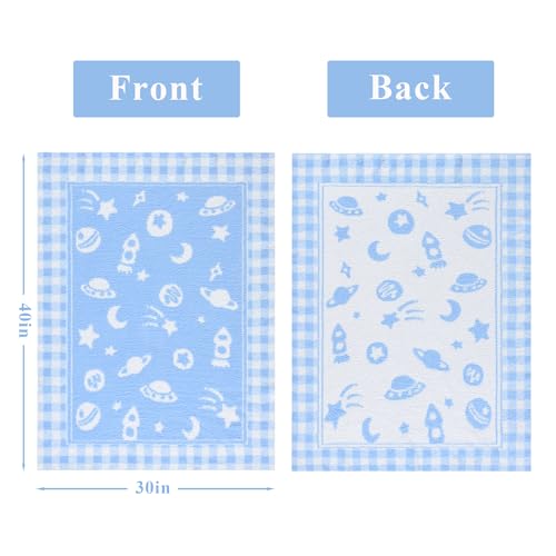 Image of Blue Planet Baby Blanket - Knitted Space-Themed Throw for Baby Boys, Galaxy Nursery Decor & Newborn Shower Gifts - Soft & Breathable, 30x40 Inch