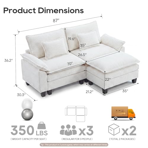 Image of URRED Oversized Modular Sectional Sofa，Solid Beige：87 inch L Shaped