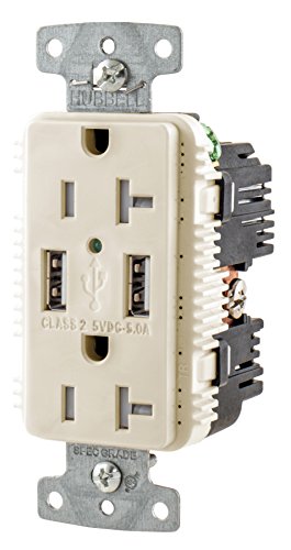 Exclusive Discount 🔥 Bryant Electric USBB20A5LA 5.0 Amp Mega High Speed Dual Type A USB Charger Outlet, 20 Amp 125 Volt Tamper Resistant Duplex Receptacle, Light Almond
