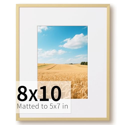 ZLG Golden 8x10 Frame Premium Metal Frame Matted to 5x7 8x10 Picture Frame High Definition Plexiglass Wall Hook Included Set of 1