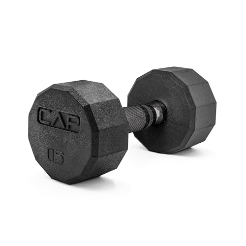 Image of CAP Rubber Coated Dumbbell Weights, Free Weights for Home Gym Strength Training, Anti-Roll Hex Dumbbells with Black, Chrome & Comfort Grip Handles, Singles