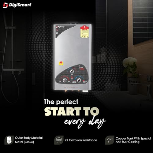 Image of DIGISMART Aqua Gold Instant LPG Gas Water Heater with Pure Copper Tank, Anti Rust Coating Geyser ISI Approved Saves Geyser Corrosion by Water (Silver Metallic) 1 Year Warranty
