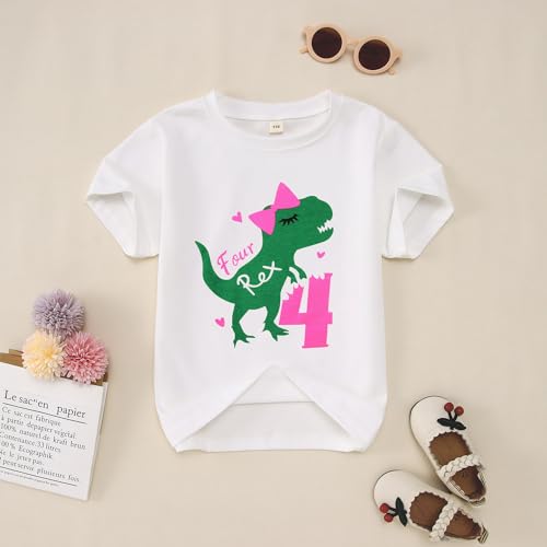 SOFEON Toddler Baby Girl Birthday Cake Smash Outfit T-Rex Dinosaur Short Sleeve T-Shirt Colourful Tutu Skirt Set 1-6Y3