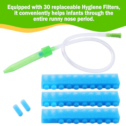 Image of Nasal Aspirator for Baby with 30 Hygiene Filters 0-12 Months, Compact Size, Baby No Bulky Feel Reusable Infant Nose Cleaner, Easy to Use and Clean, Portable for Both Travel and Home Use-Green