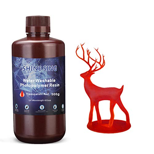 SHINE SING Water Washable Resin, UV-Curing Standard Photopolymer Resin SLA 3D Printer Resin for LCD 3D Printing 500Gram Transparent Red