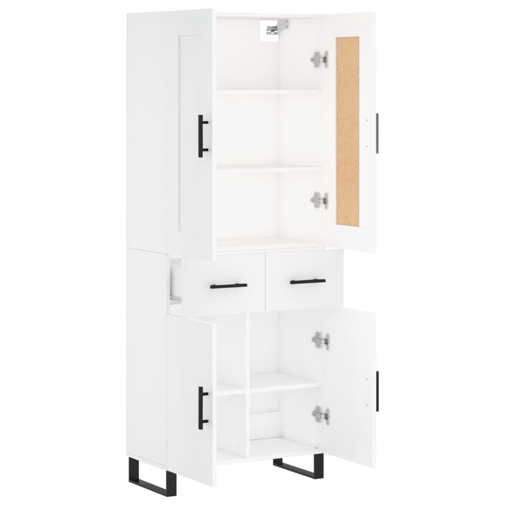 Armadietto alto, bianco, 69,5 x 34 x 180 cm, in legno con piedini in metallo, per soggiorno, corridoio e sala da pranzo, vano portaoggetti, pratiche porte, cassettiera stabile, adatto come