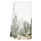 ZOFGUO Mountain Forest Green Kitchen Towels, Farmhouse Watercolor Forest Decorative Hand Towels for Bathroom, Rustic Nature Tree Dish Tea Towel for Kitchen Decor, 16x24 Inch