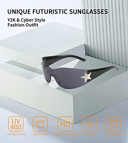 Dollger Trendy Y2K Sunglasses Women Men Wrap Around Rimless Sunglasses Cyber Y2k Fashion 2000 Glasses Shield3