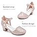 LAURMOSA High Heels for Girls Dress Sandals Flower Girl Shoes for Wedding Party Gold Pumps Closed Toe Ankle Strap Princess Low Heel for Big Kids(L1013Rosegold 4)