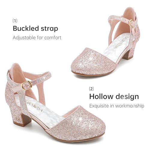 Image of LAURMOSA Girls Dress Shoes Closed Toe Pumps High Heels for Little Big Kid | Flower Shoes for Girls, 1.75-inch Chunky Heel, Ankle Strap, Closed Toe, Wedding, Party, Church, Graduation, First Communion