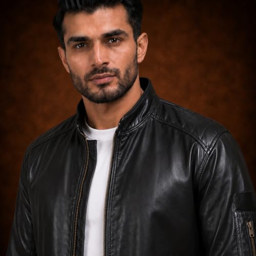 FINEHIDE Black Leather Bomber Jacket for Men - Image 3