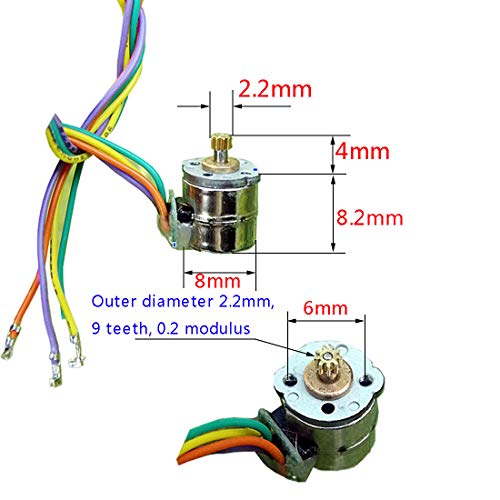 Abovehill 10 Pairs 8mm Micro Stepper Motor 2 Phase 4 Wire DC 5-6V with Connection Line + Gear