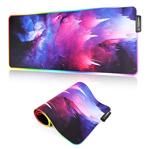 JZMATECH Alfombrilla de Ratón RGB, XXL Mousepad Alfombra Gaming 800x300mm Tapete de Juego Extra Grande, 14 Modos Iluminación, 7 Colores LED para Jugadores PC, Entrada USB Adicional (Graffiti Morado)