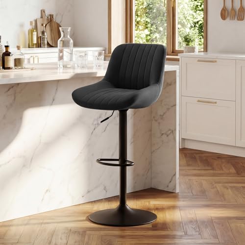 Image of Nalupatio Bar Stools Set of 1, Adjustable Modern Swivel Bar Stools with Backs, Counter Height Performance Fabric Island Chairs for Home Kitchen, Black
