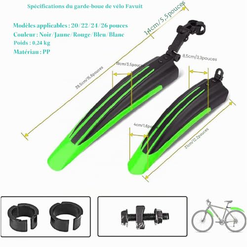 Favuit Garde Boue de Vélo, Universelle Réglable Garde-Boue VTT Kit Epaissir Elargir Les Ailes Avant Garde-Boue Arrière pour 20-26 Pouces Vélo de Montagne Vélo de Route Bike de Ville – vue 7