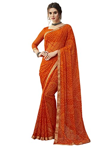SIRIL Bandhani Women's Printed Chiffon and Lace Sari with Blouse