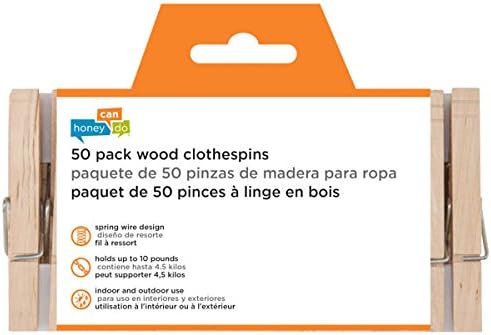Vista 5 de Honey-Can-Do Pinzasbroches de madera para ropa con resorte., Madera, Marrón, Paquete de 50