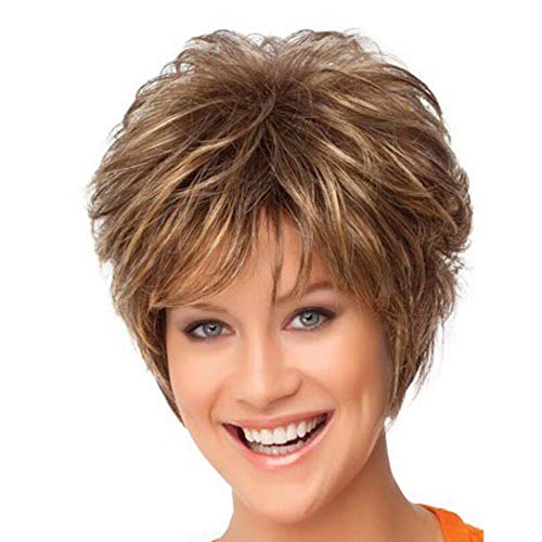 WIGSBEATY Afro Corto Rizado Pixie Cut Pelucas para Negro Mujer Rubia Mezcla Marrón Cabello Sintético Completo Peluca Natural Party Cosplay Pelucas, Gold Cover