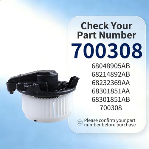 Image of HVAC Blower Motor with Fan - Compatible with Wrangler 2014-2017, Wrangler JK 2018, 1500 2014-2018, 1500 Classic 2019-2022 - AC Heater Fan Assembly - Part Number 700308 68048905AB
