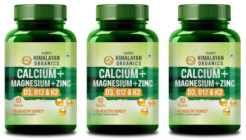 Image of Himalayan Organics Calcium Magnesium Zinc Complex with Vitamin D3, B12 & K2 | Advanced Joint, Muscle, Bone Strength & Enhanced Mineral Absorption Support for Men & Women | 10 Tablets, Pack of 3