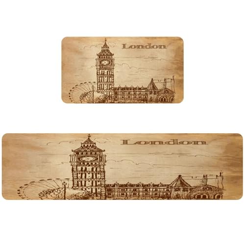 Alfombrillas decorativas de Londres para cocina y cuarto de lavado juego antideslizante 2