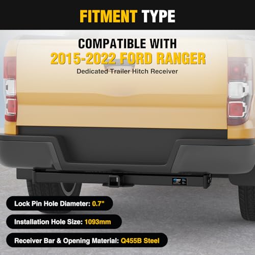 Image of Nilight Class 3 Trailer Hitch 2 Inch Receiver Compatible with Select Ford Ranger 2015 2016 2017 2018 2019 2020 2021 2022 Black Powder Coated