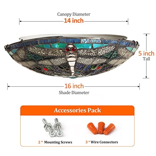 Artzone Tiffany Ceiling Lights, Stained Glass Ceiling Light 3-Lights 16 Inch Tiffany Flush Mount Ceiling Light Fixture For Bedroom Dining Living Room Entryway Foyer thumb #4