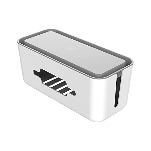 Regleta para cable organizador caja con soporte para smartphone gran contenedor de gestión de cables para escritorio limitador de tensión TV ordenador entretenimiento en el hogar, color blanco