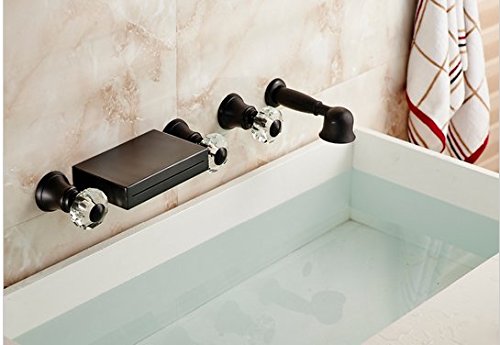 Robinet de baignoire cascade carrée moderne avec douchette et poignées en cristal Gowe