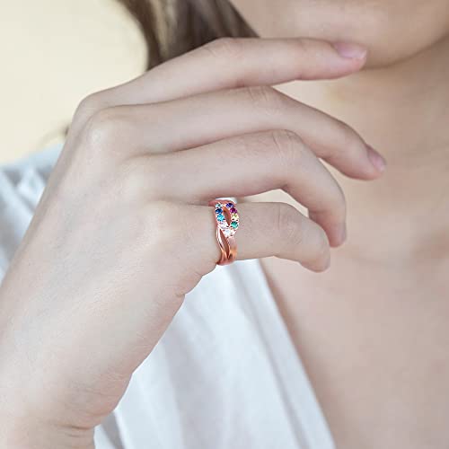 AILIN Custom Wave Shape Mother Rings 925 Sterling Silver Personalized 1-12 Birthstone Rings For Women Inside Engraved Anniversary Ring For Her Christmas Birthday Gifts For Grandma4