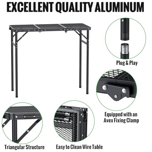 GARLLEN Mesa plegable para parrilla, mesa de camping ligera de 3 alturas ajustables con mesa resistente al calor, mesa portátil de aluminio para exteriores, para barbacoa, picnic, 35.4 pulgadas de - imagen 6