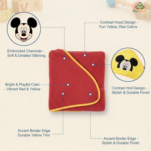 Image of Ultra-Soft Baby Hooded Towel - Coral Velvet Wrap Your Little One in Softness and Joy, Hypoallergenic & Super Absorbent Bath Wrap for Newborns & Toddlers | Cute Animal Design (0-5 Years) (Red & Yellow)