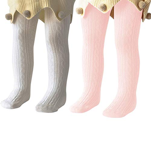 Century Star Baby Tights For Girls Soft Cotton Infant Leggings Toddler Solid Knit Socks Warm Stockings Newborn Pants 2-White Pink 2-4 Year