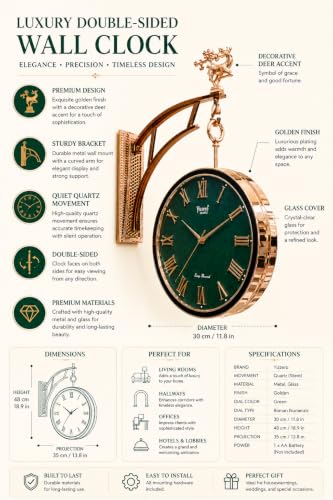 Image of Double-Sided Station Victorian Style Clock, Retro Watch Railway Design, Plastic Frame, Vintage Wall Decor for Home, Cafe, Office and Decorative Item Bedroom Hostel Living