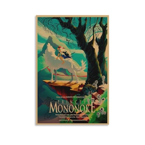 Póster de princesa de anime Mononoke clásico vintage con portada de película, pósteres musicales para habitación, lienzo estético, arte de pared, decoración de dormitorio, 12 x 18 pulgadas (30 x 45
