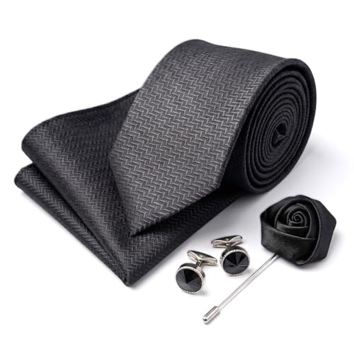 Image of Men's Necktie Gift Set with Wooden Box | Premium Tie, Pocket Square, Cufflinks & Lapel Pin | Elegant Formal Accessories Gift for Men