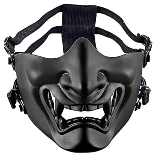 MTGHYARE Tactical Half Face Masks, Airsoft Evil Demon Monster Kabuki Samurai Hannya Oni Half Face Protective Masks for Cs War Game Halloween Masquerade Ball Party (Black)