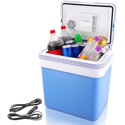 TeqHome Elektrischer Kühler und Wärmer, 24 Liter, tragbarer thermoelektrischer Kühlschrank mit klappbarem Griff, Haushalts- und Auto-Kühlschrank, für Zuhause, Camping,...