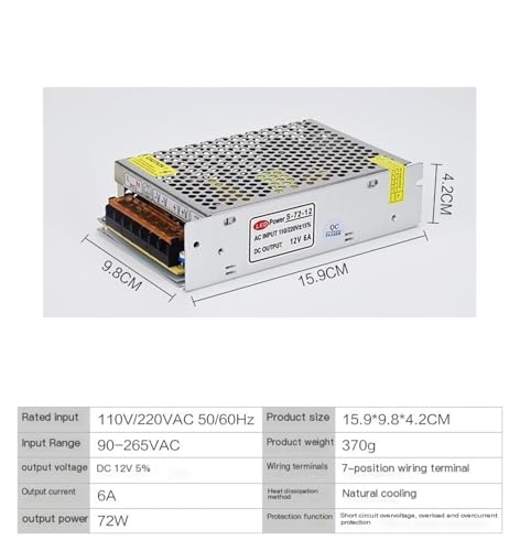 Alimentation de commutation 12V 6A 72W pour bande lumineuse LED et boîtier rétroéclairé - 3