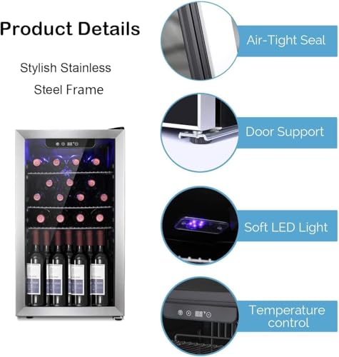 Image of Antarctic Star 26 Bottle Wine Cooler /Drink Beverage Refigerator Small Wine Cellar for Soda Beer Counter Top Bar Wine Freestanding Clear Glass Door for Home Office or Bar 3.1cu.ft, Silver