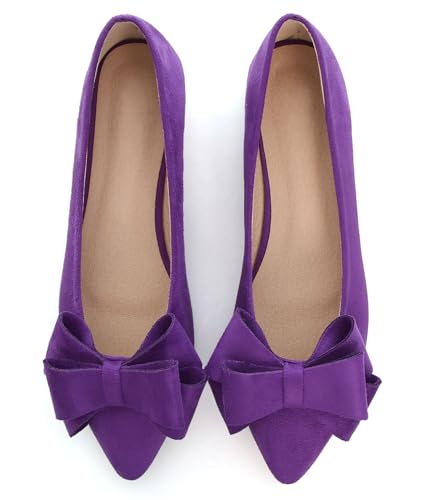 Image of WENJIAZHIZHI Square Toe Bow Ballet Slip-On | Classic Suede Finish,Chic Bow Detail,Effortless Everyday Style,Wedding Party Office,Plus Size Available