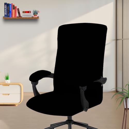 Image of Eleganta Stretch Solid Office Chair Covers with Armrest Cover | Pack of 2 | Universal Removable Polyester Spandex & Seat Case Protector | Washable Desk Rotating Chair Soft Seat Covers (Solid Black)