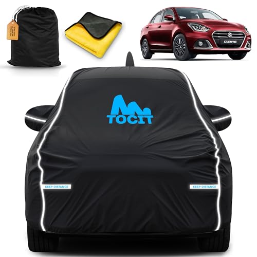 Image of Swift Dzire Waterproof Long Life Car Cover with Safety Glow Reflective Strap, Premium Stretchable Velvet Velour Fabric, Machine Washable,Tri-Stitch Custom Fit with Mirror & Antenna Pocket