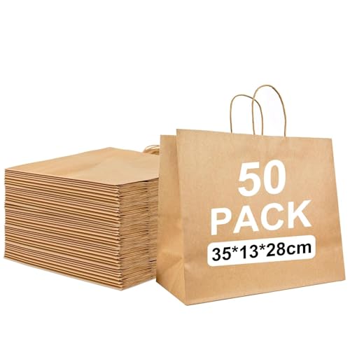 Sacs en papier avec anses x50 kraft marron 35x13x28cm pour vos courses