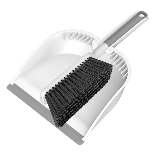 SetSail Small Dustpan and Brush Set Nesting Snap-On Handheld Broom and Dust Pan with Teeth Portable Broom and Dustpan Set Suitable for Desktop Pets Care Sofa Camping White
