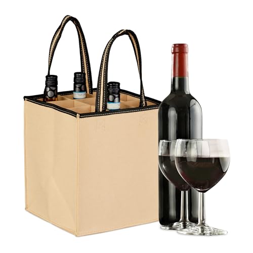 Relaxdays Bottle Carrier, 9 Glasses, Wine, Beer, Collect, Empty Drinks, HxWxD 45x24x24 cm, Felt Tote, Choice of Colour, 45 x 24 x 24 cm