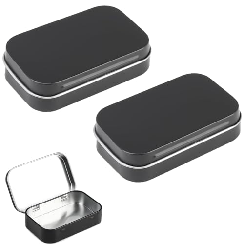 LPMXYW 2 PCS Rectangular Small Tin Boxes With Lid - Black Storage Box for Candy, Key, Earring, Coin Organizer - Mini Portable Box