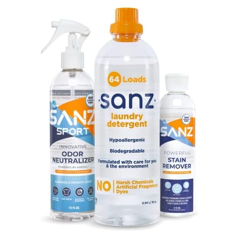 SANZ Sport Bundle, Remove Odors and Stains with SANZ Detergent, SANZ Stain Remover, and SANZ Odor Neutralizer Cover