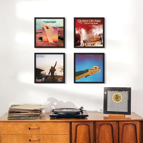 Image of upsimples Vinyl Record Frame 12.5x12.5, Wall Display 4 Pack, Black | For 12inch Album Cover, Gallery Wall Decor, For Record Collector
