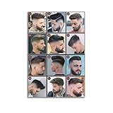 LGDSBHH Modern Barber Shop Salon Hair Cut Laminated Men's Hairstyles Canvas Wall Art Picture Print Modern Family Decor 16x24inch(40x60cm)